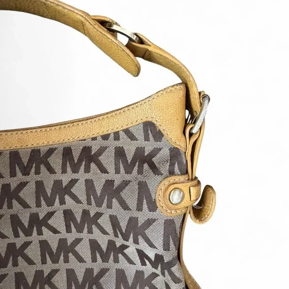 Michael Kors Gold and Brown Logo Handbag - Picture 3 of 6